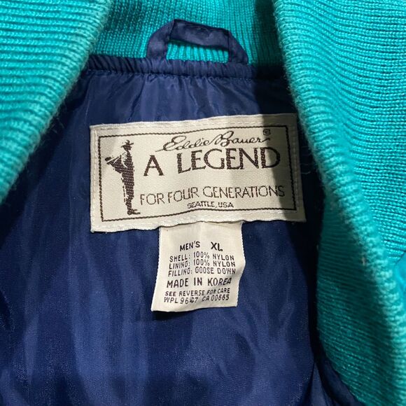 Eddie Bauer Vintage 80s Quilted Teal Navy Full Zip Puffer Jacket Men's Size XL - Picture 6 of 8